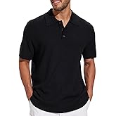 DEVOROPA Mens Knit Polo Shirts Short Sleeve Casual Collared Summer Dress Golf Shirt Hollow Out Texture Vacation Travel Tops
