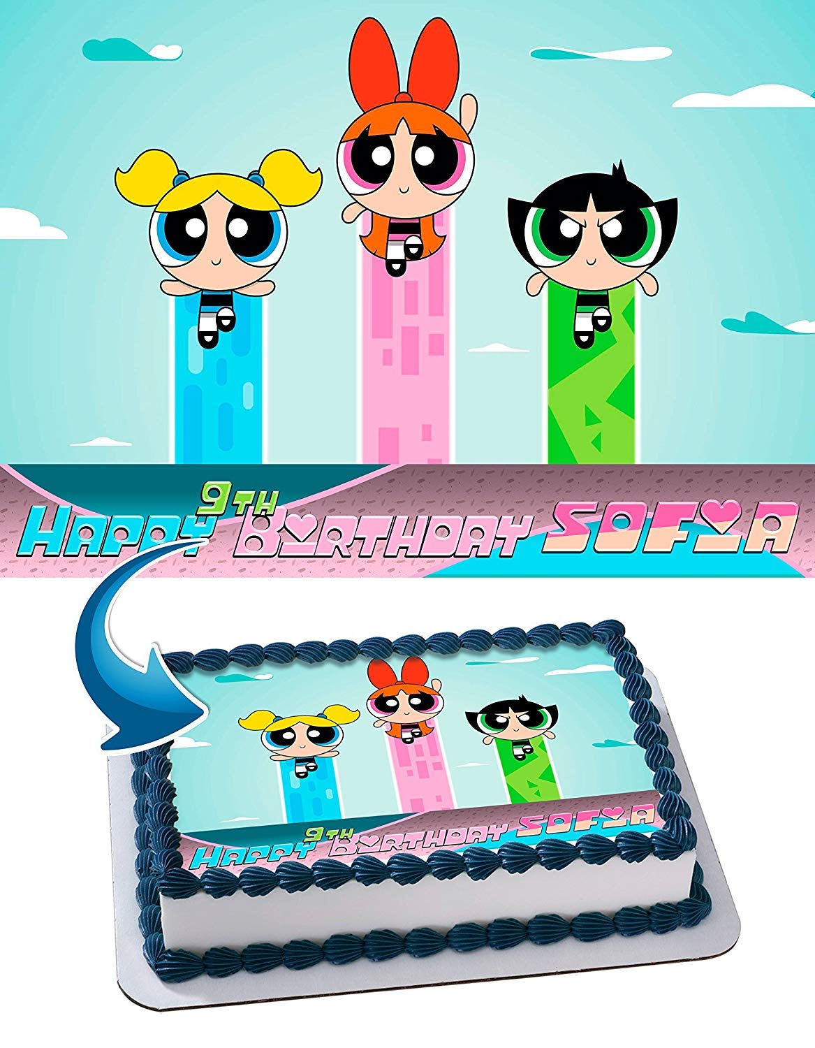 The Powerpuff Girls Edible Image Cake Topper Party Personalized 1/4