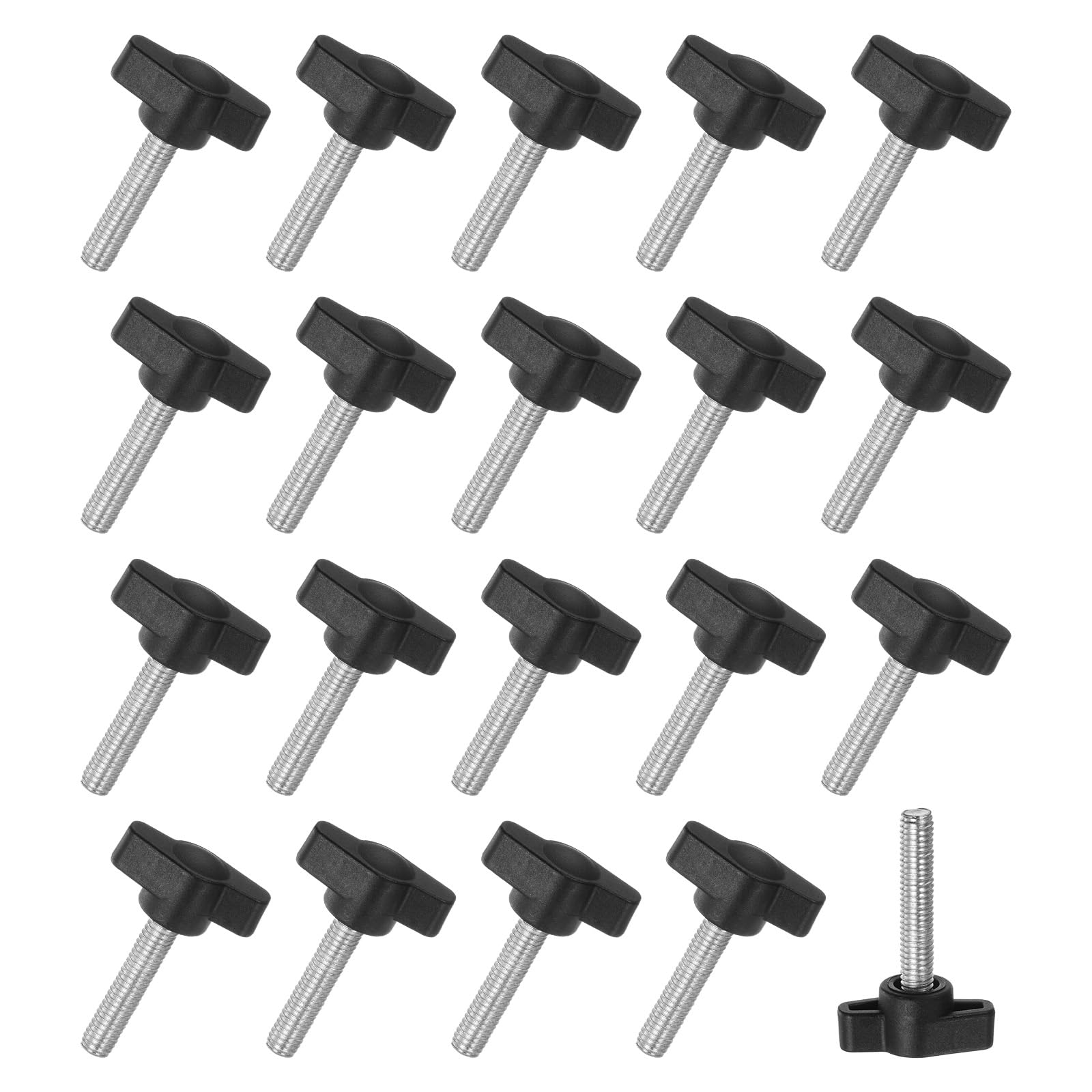 M METERXITY 20-Pack Thumb Screws, M6x30mm Tee Wing Knobs, T Shaped Handle Clamping Screw Knob for Woodworking/Machinery/Equipment, Metric Thread Thumbscrew [304 Stainless Steel, Black]