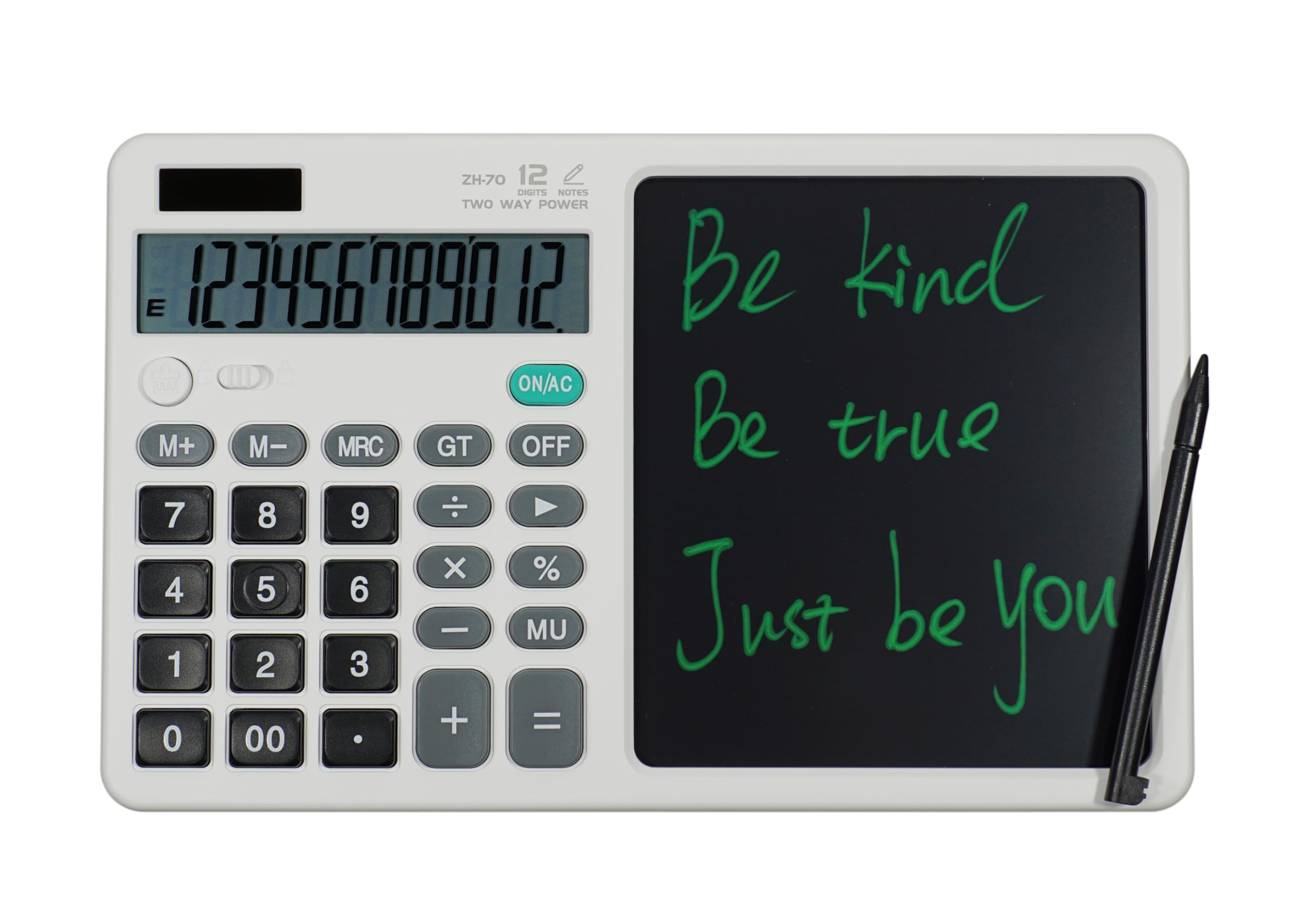 Photo 1 of Desk Calculator Large Display with 7'' Erasable Writing Pad, 12 Digits Large Screen Display Jumbo Calculadora, Solar & Battery Powered Big Button Calculators for Business Office School, White