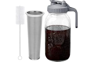 ONEDREAM Cold Brew Coffee Maker - 2 Quart 64oz Stainless Steel Filter Cold Brew Pitcher Jar, No Leaks Cold Brew Mason Jar Coffee Maker, Easy to Clean Cold Coffee Maker