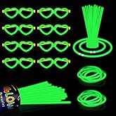 ZSMKJIAYE 60 Pack 8” Green Glow Sticks Bulk Bright Glow Sticks with 60 Connectors 20 Heart Glasses Glow In The Dark Party Supplies Neon Party Decorations Glow Bracelet Glasses for Carnival (Green)