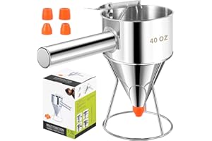 Babcarriery 40 oz Stainless Steel Pancake Batter Dispenser with Squeeze Handle & Nozzle - Leak-Proof, Precise Control, Dishwa
