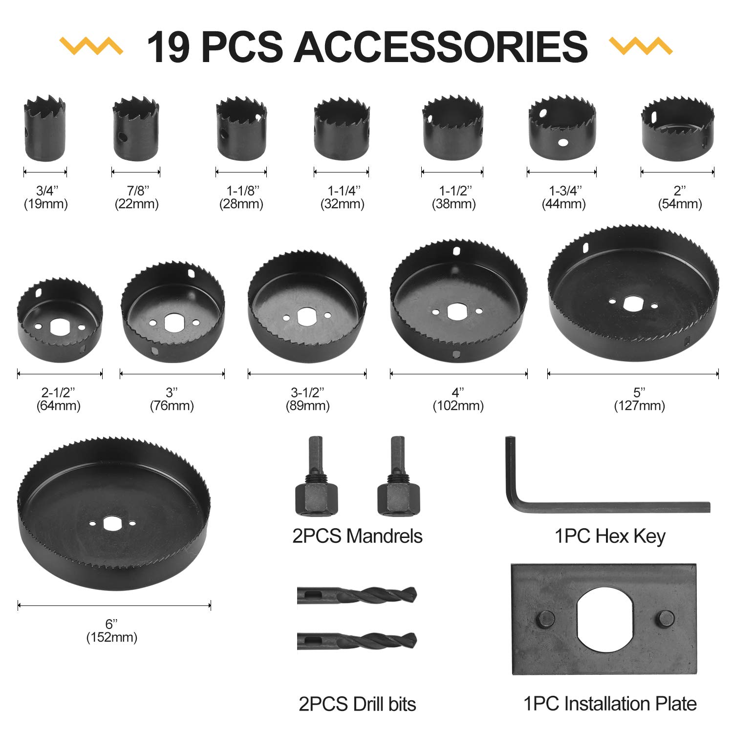 Jellas 20PCS Hole Saw Kit with 14Pcs 