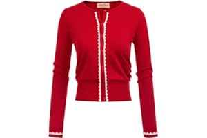 BELLE POQUE Women's Cardigan Sweater Color Block Long Sleeve Crew Neck Knit Cardigan Trendy Cropped Cardigan Shrug