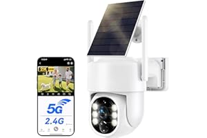 NOAHEYE Solar Security Cameras Wireless Outdoor, 5G Solar Camera Outdoor Wireless, Battery Powered Wire-free WiFi Cameras for Home Security, 360° PTZ, AI Human Detection, Color Night Vision, Work with Alexa