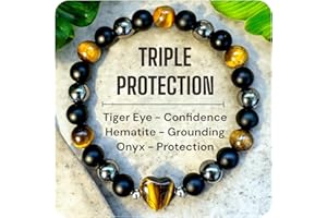 Tubianca Heart Crystal Bracelet – Tiger Eye or Rose Quartz Center, Natural Gemstone Healing Beads for Women & Men, Stretch Handmade Jewelry