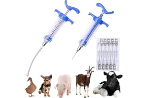 REUVIBK 2Pcs 20ML Livestock Syringe, Reusable Adjustable Goat Drench Syringe, with 1 Drench Nozzle 10 Needles, Suitable for Chickens, Ducks, Geese, Lambs, Piglets Cub