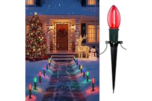 Doratale C9 Christmas Pathway Lights Outdoor, 38 Ft 25 LED Multicolor C9 Christmas Lights, Connectable Outdoor Waterproof Walkway Markers Light for Driveway Yard Garden Lawn Xmas Decorations