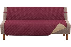 MeilleMaison Futon Sofa Slipcovers Reversible Quilted Armless Futon Cover Water Resistant Furniture Protector with Elastic Straps for Pets/Kids/Dog(Futon, Wine/Tan) (MMCLKSFDFTC8)