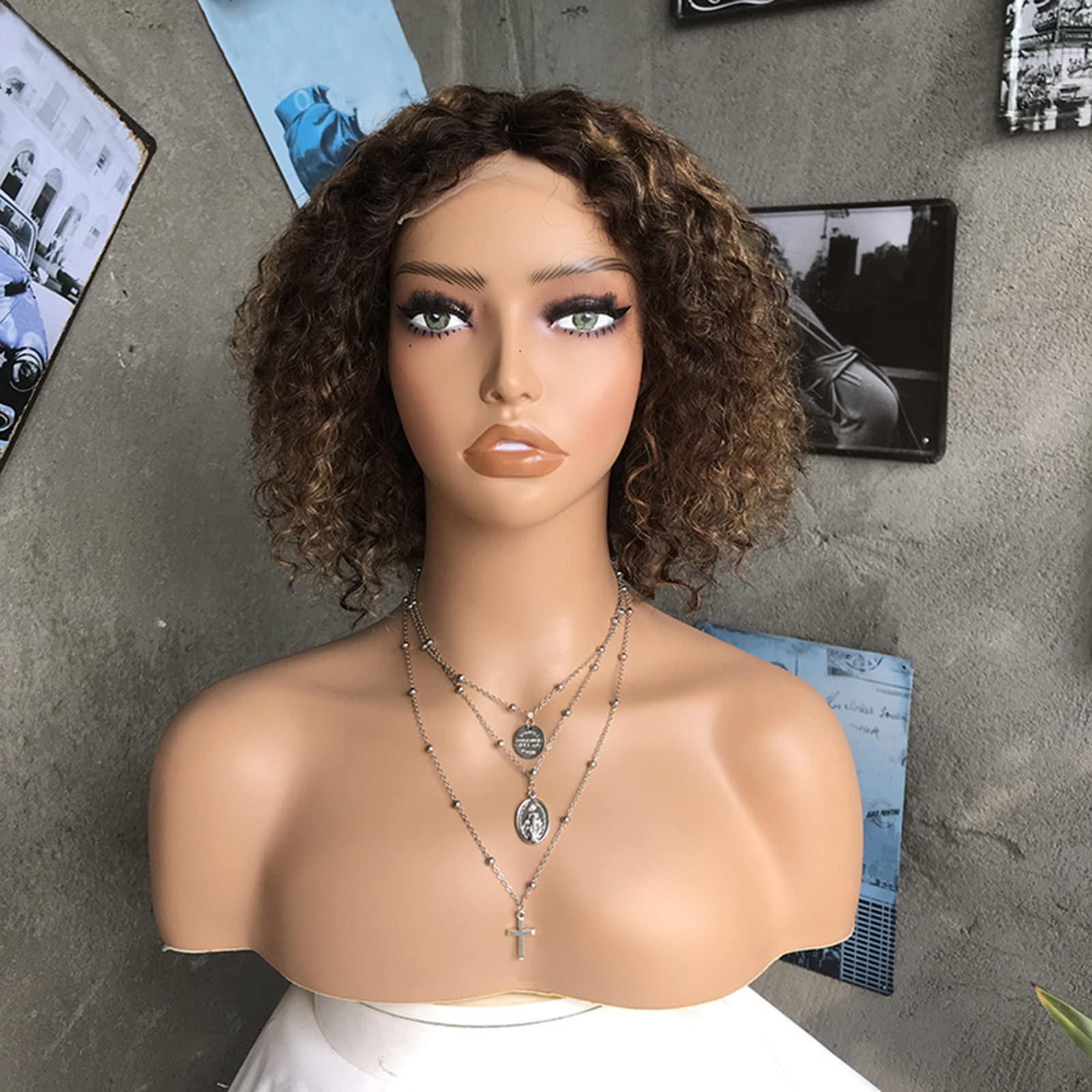 Luovce Lace Front Wig Human Hair Wigs for Black Women Curly Wig Middle Part Brazilian Hair 10 inches P4/27 Color