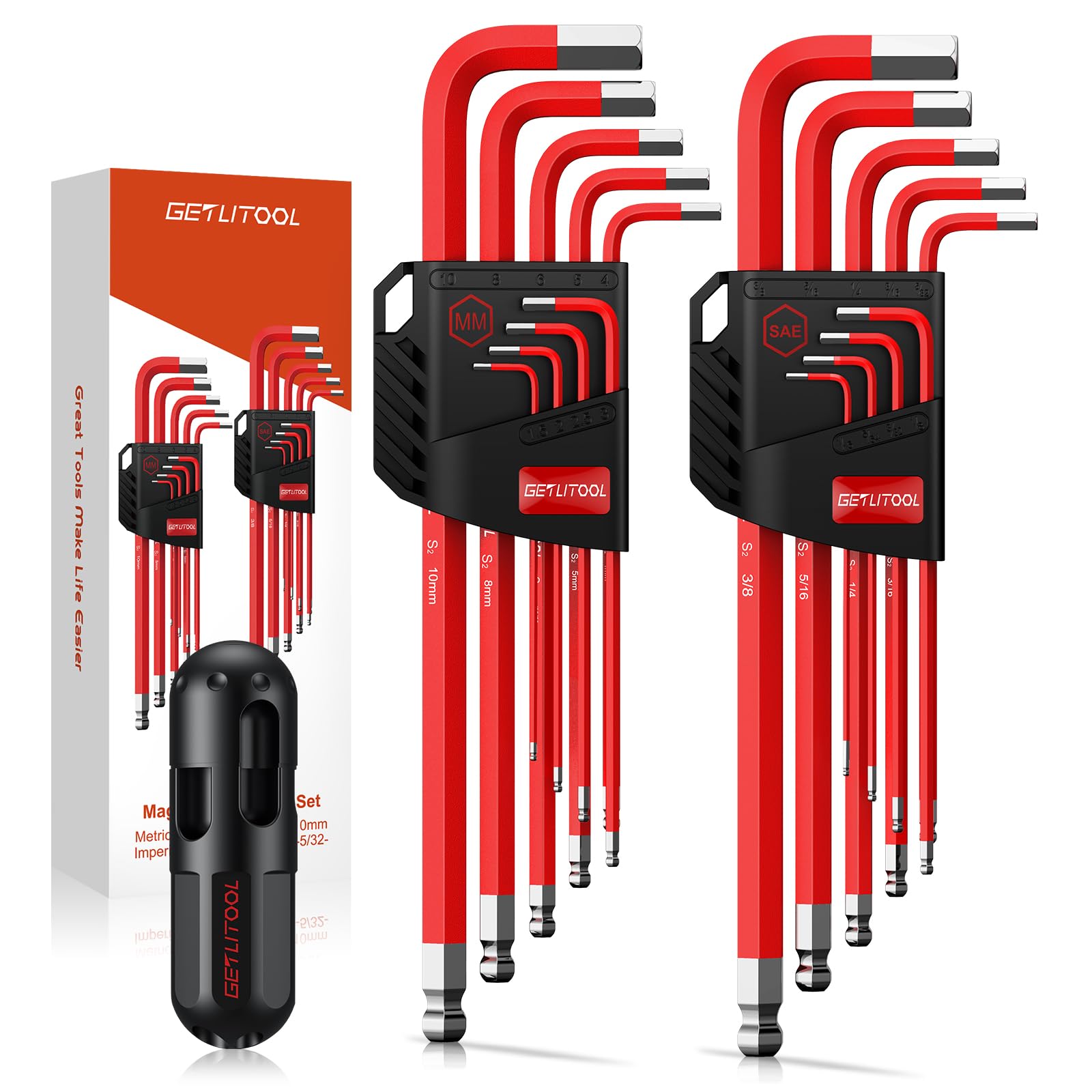 GETLITOOL 18PCS Magnetic Allen Key Set, S2 Steel