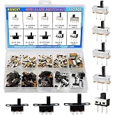 EGSCST 110Pcs Slide Switch Kit SPDT Micro Mini 2 Position 3 Pin Panel Mount | For Arduino, Breadboard &amp; DIY. 9Values,ON OFF 1P2T, Vertical Mount,10K+ Cycle Contacts.SS12F15 SS12D00 SS12D10 SS12F44