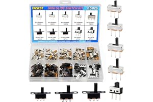 EGSCST 110PCS 9Values SPDT Micro Mini Slide Switch Kit 1p2t Toggle Switches 2 Position 3 Pin Small Miniature Vertical Panel Mount Knob - SS12D00 SS12F15 SS12D10 SS12F44