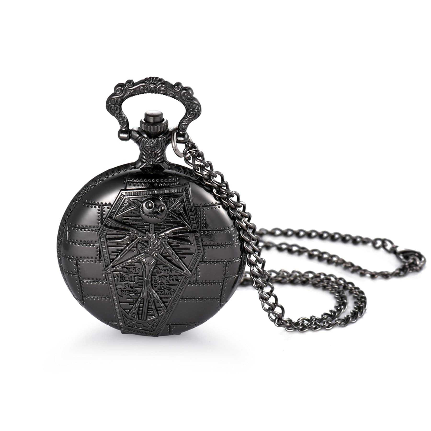 JewelryWe Vintage Pocket Watch Novelty Skull Skeleton Quartz Watch Necklace for Halloween Xmas