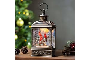 VISFLAIR Christmas Snow Globe Lantern 3 Cardinal Perched on a Branch Musical Snow Globe with Swirling Glitter, Christmas Holiday Party Gifts and Decorations