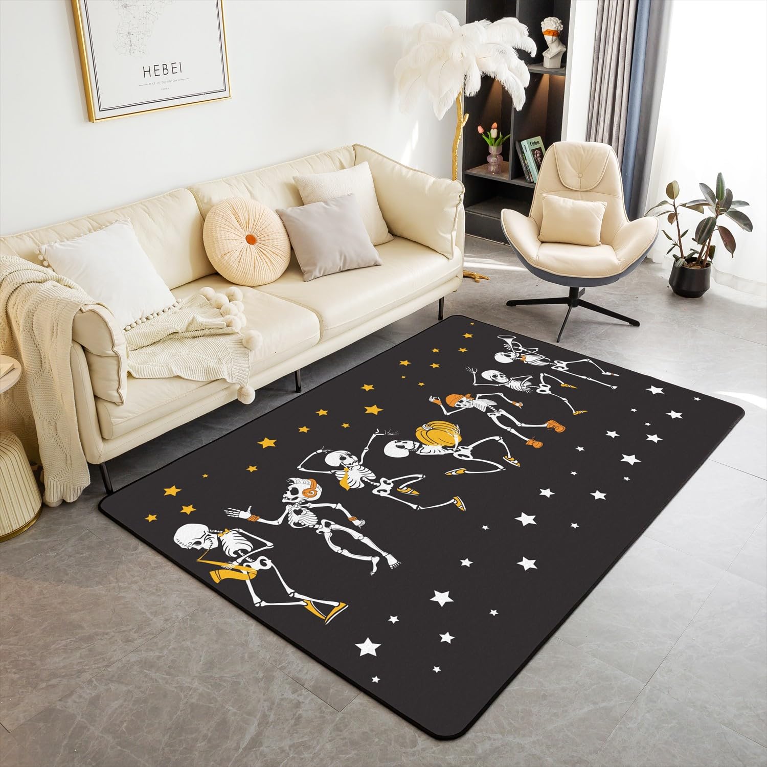 Halloween Skull Area Rug Star Pumpkin Living Room Rugs Set for Kids Boys Girls Gothic Skeleton Decorative Carpet Halloween Decor Accent Rug Area Rug 100 * 150cm