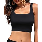 Women Sports Bra Swimsuit Top - Crop Bikini Top Only Modest Bathing Suit 2025 Square Neck Swimwear Black XXL