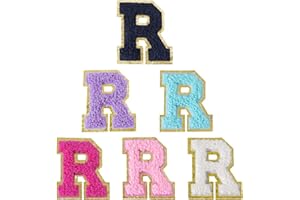 Aganmi 6 Pcs Self Adhesive Chenille Letter Patches for Bags, 2 inch Preppy Varsity Letter Patches for Clothes and Hats, Large Letter Stickers for Laptop Phone Case Fridge, R