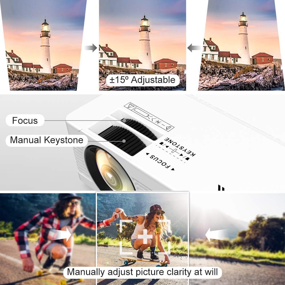 QKK Mini Projector 5500Lumens Portable LCD Projector [100" Projector Screen Included] Full HD 1080P Supported, Compatible with Smartphone, TV Stick, Games, HDMI, AV, Projector for Outdoor Movies: Electronics