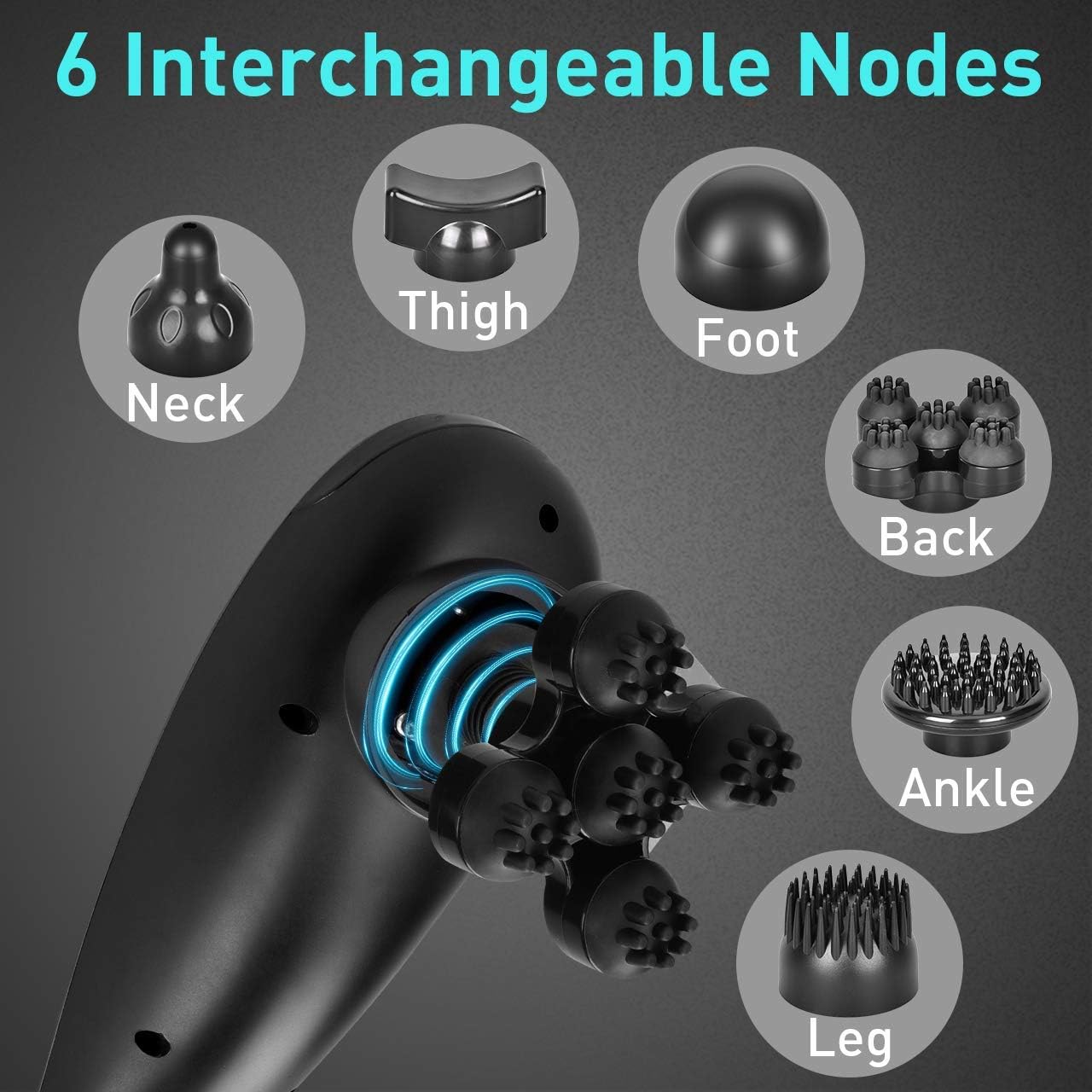 Handheld Back Massager, 6 Interchangeable Nodes, 6 Speeds & 6 Modes, Cordless Massager Deep Tissue Massage for Back Muscle Foot Neck Shoulder Leg Body Pain Relief Home Office: Health & Personal Care