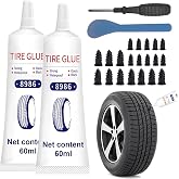 1DFAUL 24Pcs Tire Plug Repair Kit with 120ml Tire Patch Glue, Tools | Quick Fix screw in tire plugs, for Vacuum Tires Puncture Repair on Cars Motorcycles Trucks Tractors