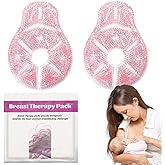 Breast Therapy Ice Packs, Hot and Cold Breast Pads, Breastfeeding Essentials Large Gel Bead Packs for Moms, 2 Pack (Pink, L)