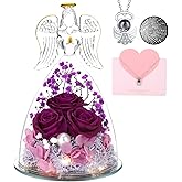 ANWEAO Valentines Day Gifts for Her,Angel Rose Gifts for Women,Glass Angel Figurine with Preserved Three Purple Roses,Forever Flowers Women Mothers Birthday Gifts for Mom Grandma Wife Her Friend