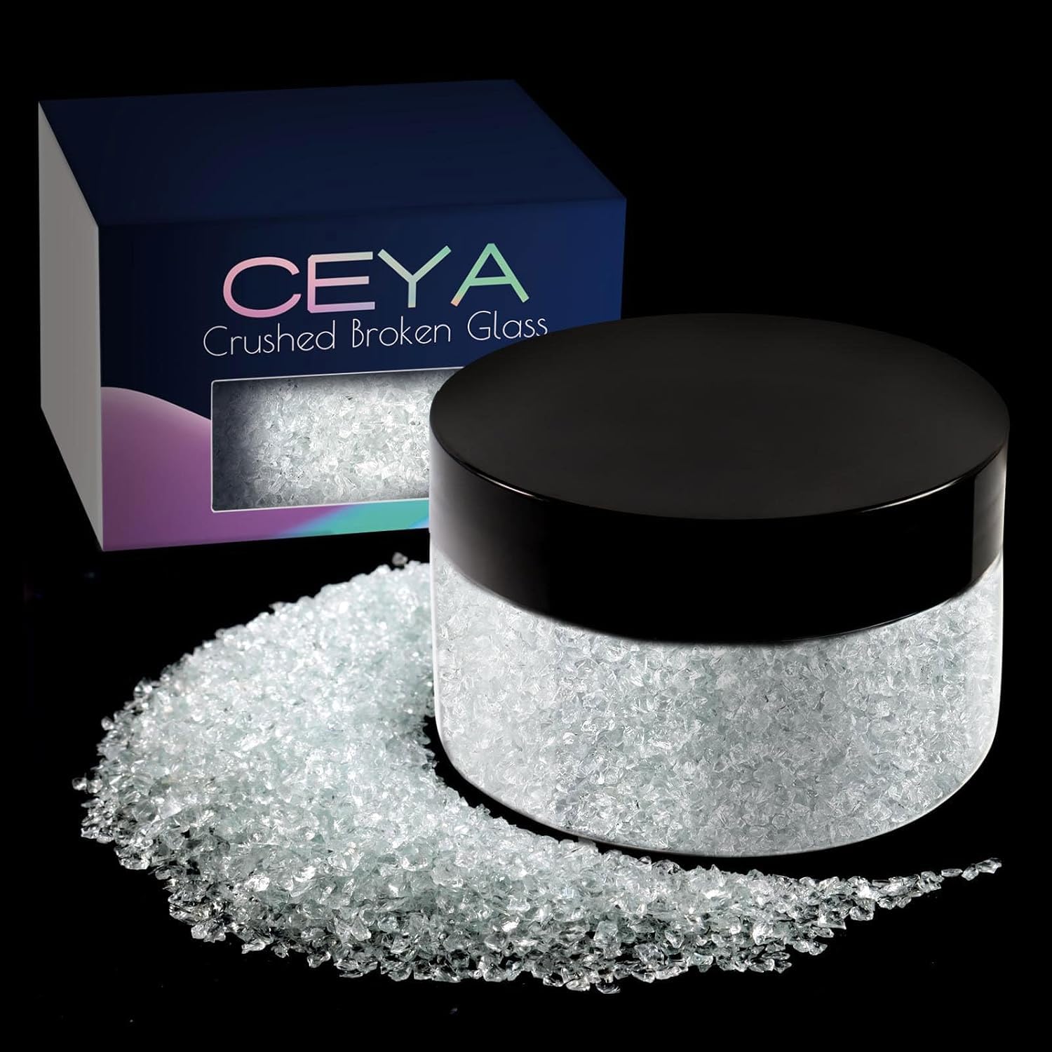 Photo 1 of Ceya 5.3oz/ 150g Crushed Irregular Glass Clear Metallic Crystal Chip Broken Glass Chips Glitter 2-4mm Craft Chunky Glitter for Nails Art Epoxy Resin Mold Coasters Ornament Painting Geode Phone Case