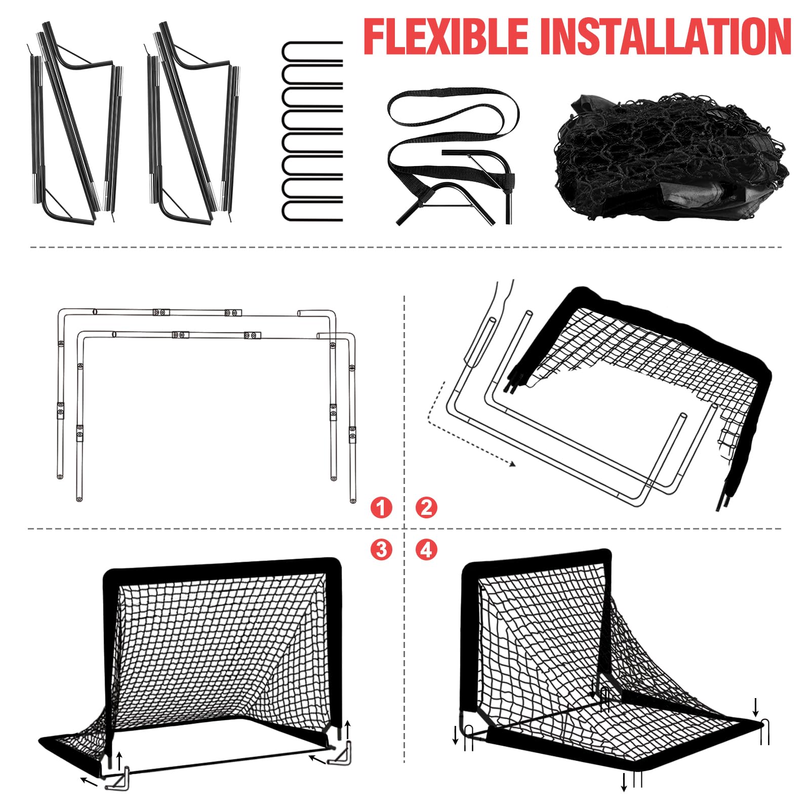 VAVOSPORT Fussballtore für Garten Kinder Tor Gate: Fußball Trainingsset mit Pop-Up 2er Set faltbar für Indoor/Outdoor Spiele für Kinder | Inklusive Fußball Größe 3 Hütchen 10 und Ballpumpe 9