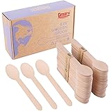 Gmark 100 ct Wooden Spoons, 6.5" Length, No Plastic Earth-Friendly, Disposable Biodegradable Wooden Cutlery, Green Product (B