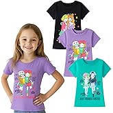 HILEELANG Girl T-Shirts Short Sleeve Graphic Tees Cotton Casual Summer Tops Shirts 3 Packs