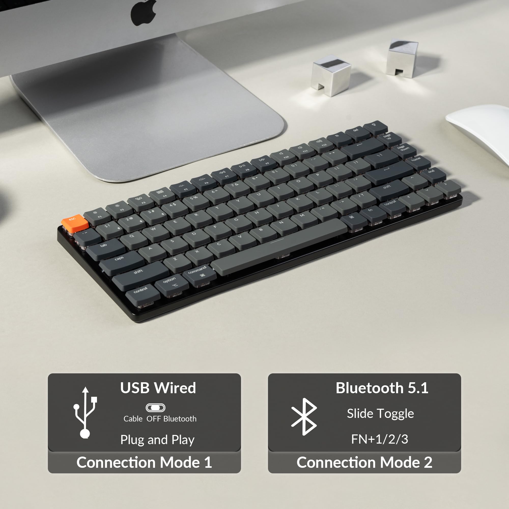 Keychron K3 Version 2, 84 Keys Ultra-Slim Wireless Bluetooth/USB Wired Mechanical Keyboard with White LED Backlit, Low-Profile Keychron Mechanical Brown Switch Compatible with Mac Windows