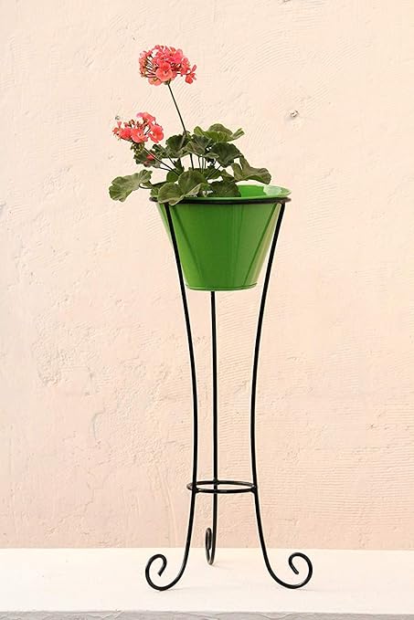 GIG Handicrafts Modern Style Iron Pot Stand Large with Metal Pot Plant Stand (20 cm x 20 cm x 58 cm, Black and Green)