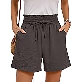 Moodclo Summer Casual Shorts with Pockets High Waisted Wide Leg Drawstring Beach Vacation Trendy Shorts S-2XL