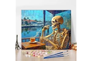 TUMOVO Paint by Number for Adults Skeleton's Afternoon Tea Paint by Numbers DIY Acrylic Painting for Adults Kids Paint by Number Kids Paint by Number Kits Arts Craft Home Wall Decor, 16 x20 Inch