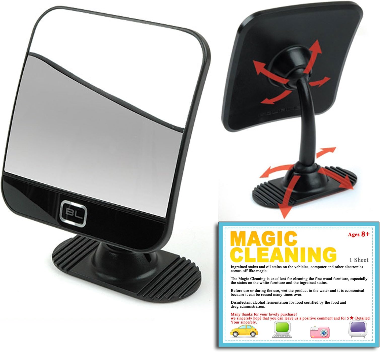 BLACKLABEL Multi Auxiliary Swivel Mirror Eliminate Blind spots Simple Installation Safe Driving Baby & Mom Rear View Baby Mirror