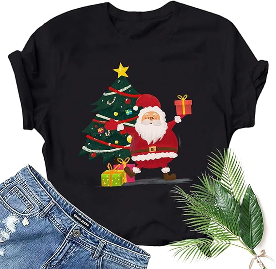 Amazon Tシャツ クリスマストップス シャツ 半袖 丸首 面白い柄 プリント 衣装 大きいサイズ ゆったり カジュアル シンプル 可愛い 服 人気 クリスマス衣装 雰囲気 上品 普段着 部屋着 通勤 通学 お出かけ Silushishang S 3xl Tシャツ カットソー 通販