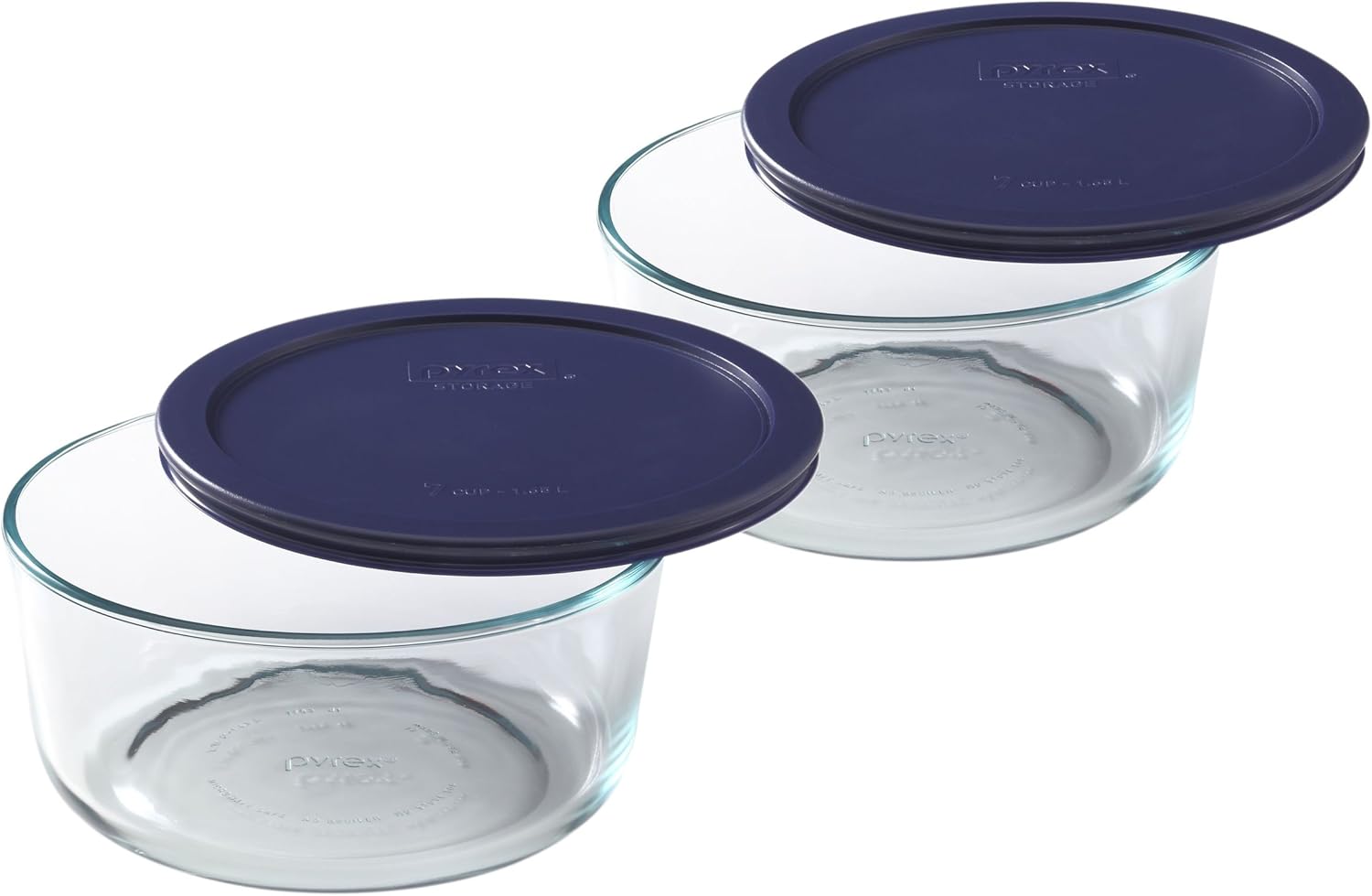 Pyrex Storage Plus 7Cup Round Glass Food Storage Dish, Blue Cover