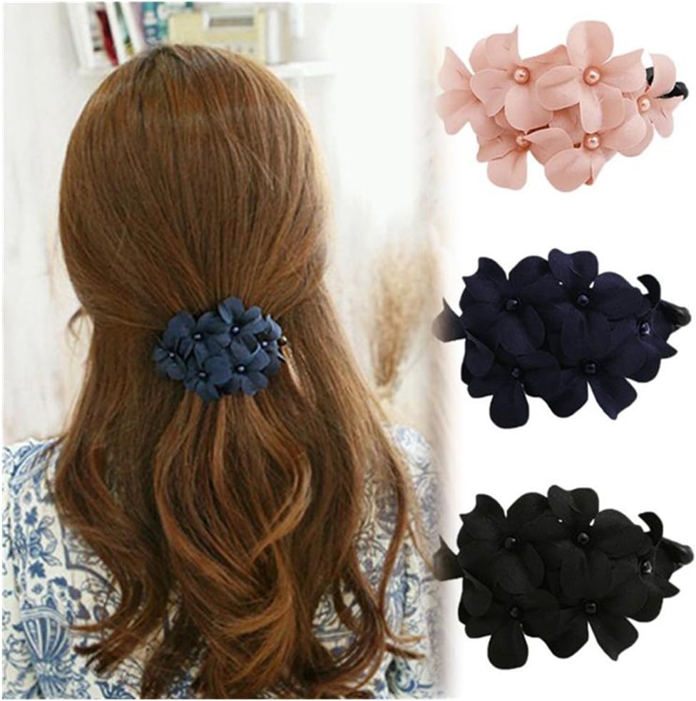 LOVEF3 Pcs Fashion Handmade Women Girl Flower Banana Barrette Hair Clip 11.5 * 6 CM Hair Pin Claw Black Pink Navy