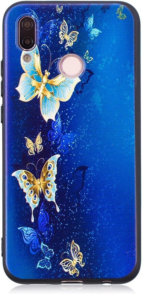 Huawei P20 Lite Case, NOVA 3E Silicone TPU Back Cover, Asnlove Shockproof 3D Relief Prints TPU Gel Shell with [Anti-Slip] [Ultra-Thin] for Huawei P20 Lite/Huawei Nova 3E, Blue Butterfly