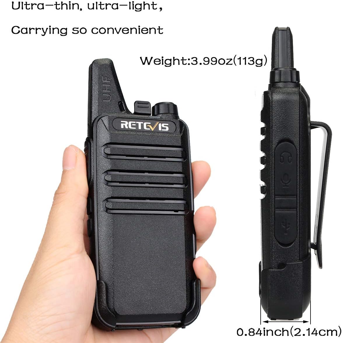 Retevis RT622 Walkie Talkies for Adults Mini 2 Way Radio Rechargeable, 113g Portable Radio, VOX, PMR446 - Image 5