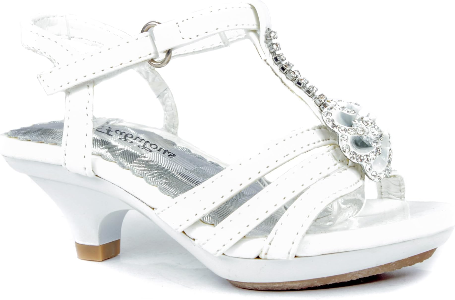 Angel-49 Baby Girls Toddlers T-strap Flower Rhinestone Low Heel Sandals