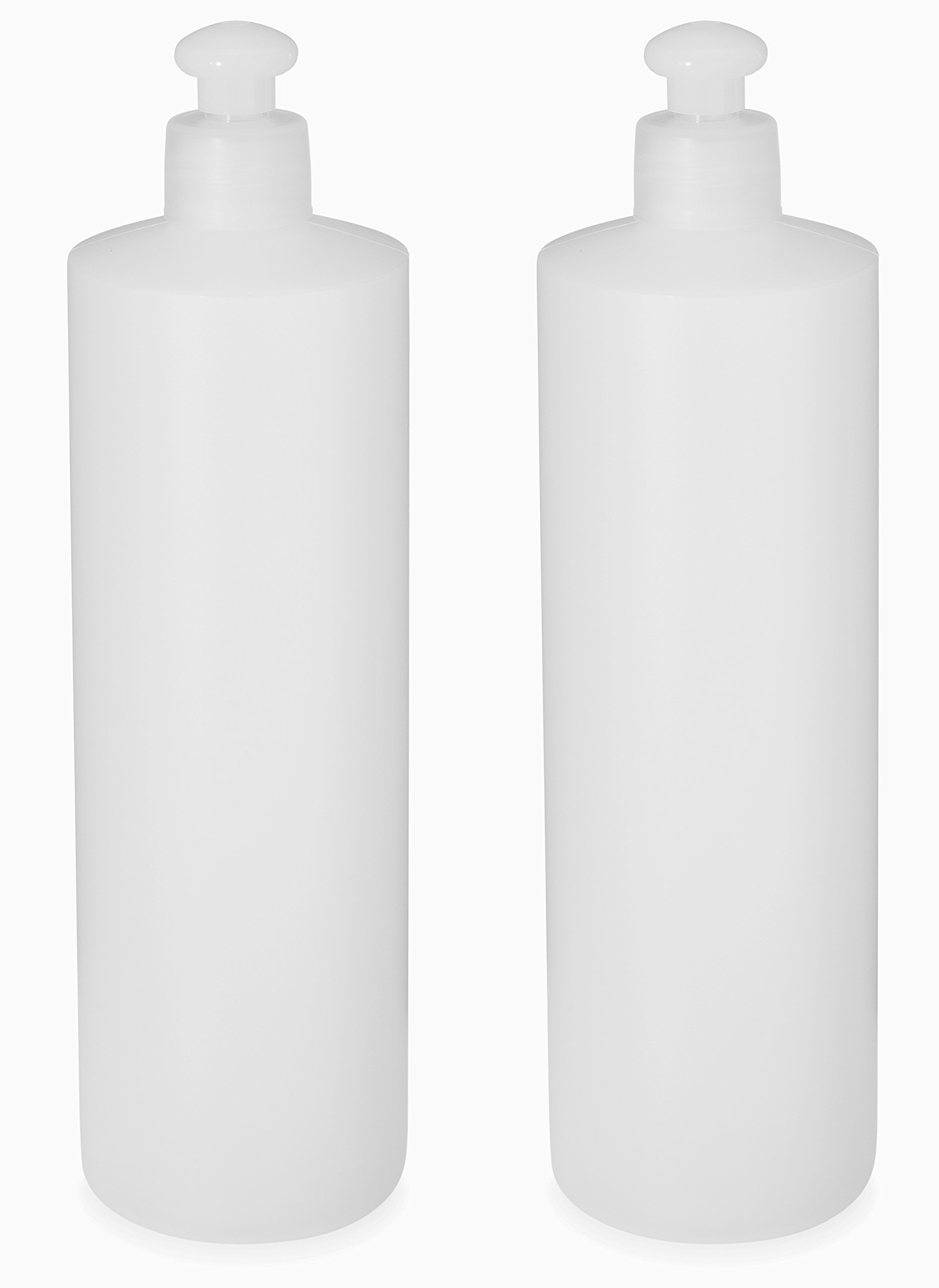 2 Pack Refillable 16 Ounce HDPE Squeeze Bottles With Push/Pull Button