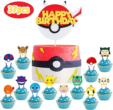 Amazon Com Mallmall6 37pcs Pikachu Cupcake Toppers Cake Topper