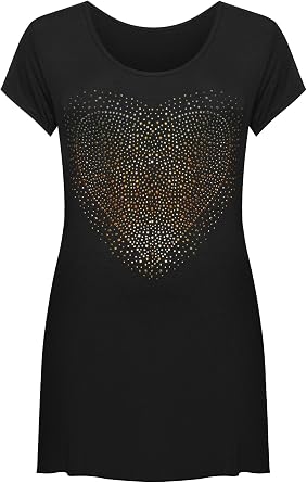 Womens Plus Size Heart Stud Hanky Hem Ladies Short Sleeve Long Top