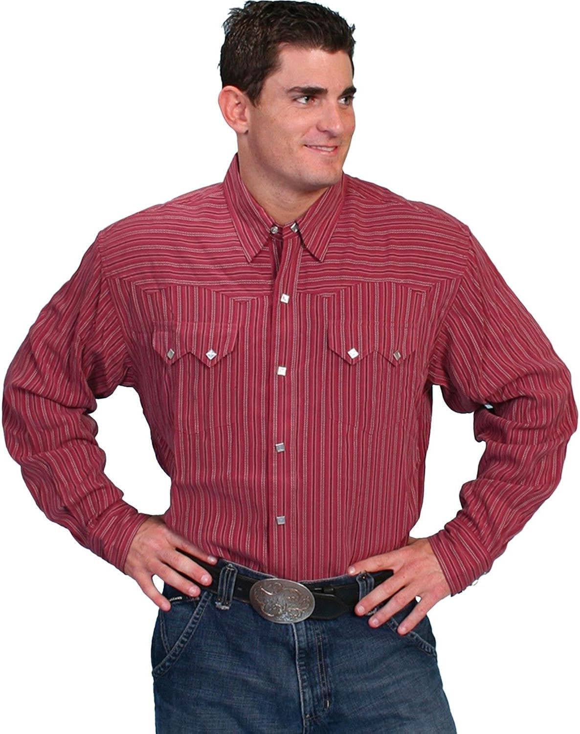 Scully Men's Striped Western Shirt Big and Tall Pw017X Bur