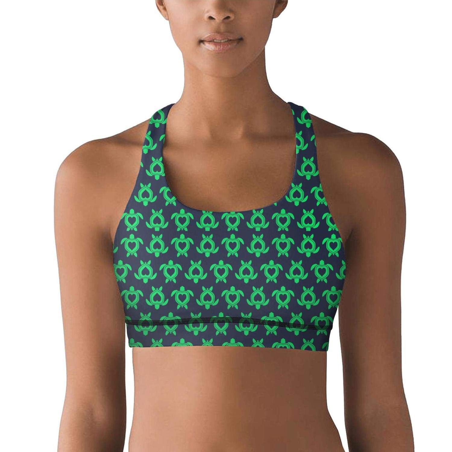 Hawaiian Turtle Blue Background Women Printed Racerback Sports Bras Compression Running Yoga Bra