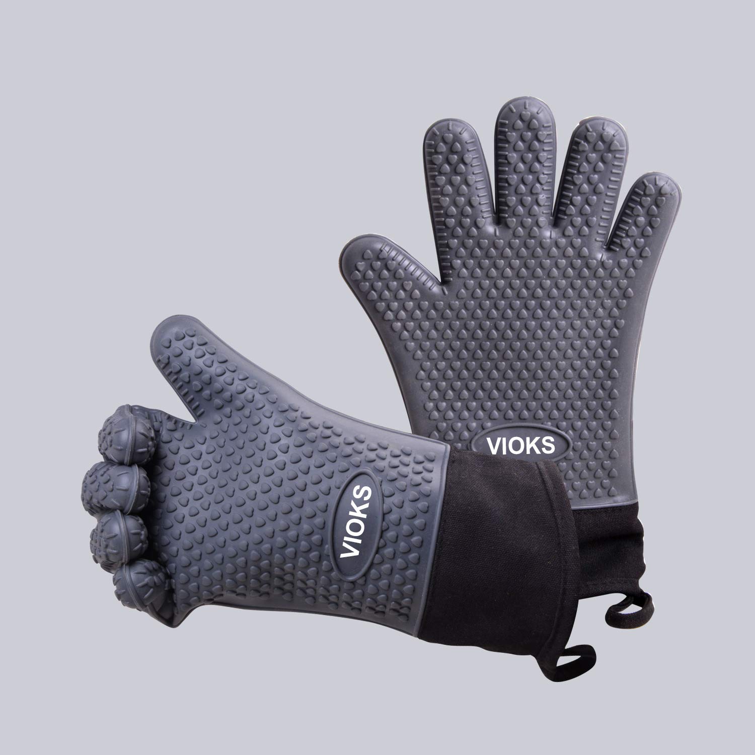 Vioks.pro Silikon Kochhandschuhe - Hitzebeständig Bis 300°C Mit Baumwollfutter