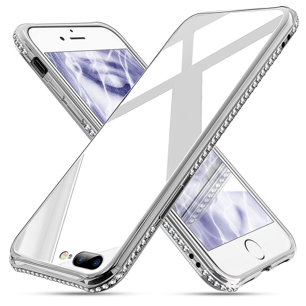 Case For Iphone 7 Plus 8 Plus Cute Bling Case With Tempered Glass Back Cover Anti Fingerprint Sparkle Diamond Protective Bumper For Girls Women - 